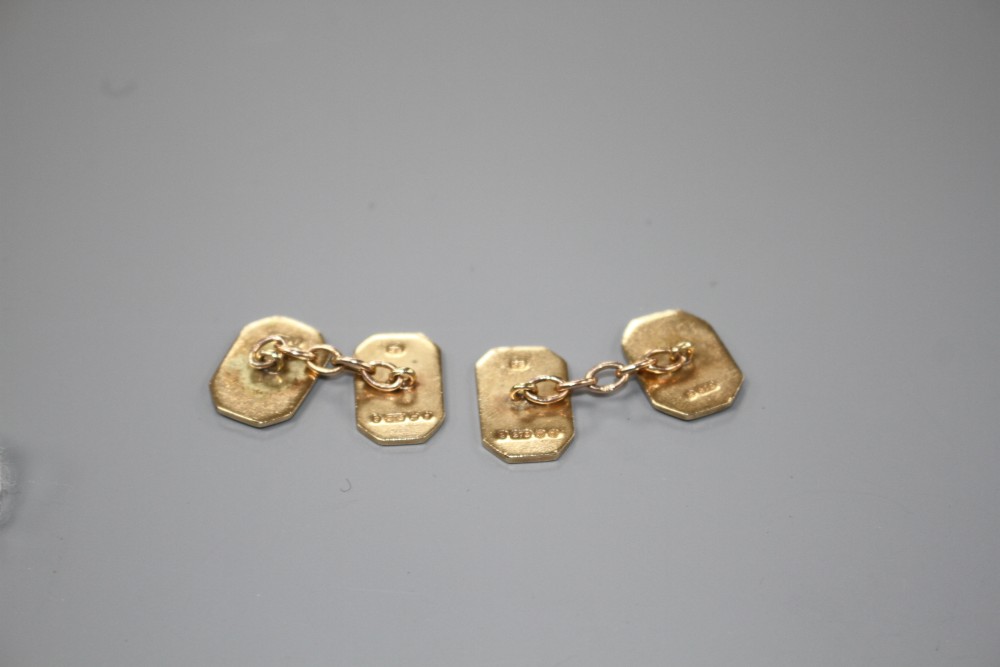 A pair of 1960s 9ct gold and enamel masonic cufflinks, with engraved monograms, 16mm, gross weight 8.6 grams.